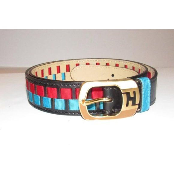 FENDI Black Red Aqua Blue Gold Leather Gold Buckle main image 6